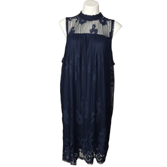Maurices High Neck Sleeveless Eyelet Lace Blue Dress Size 2 - Picture 1 of 14